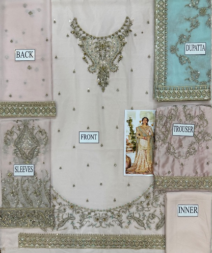 MAHA WAJAHAT LUXURY EMBROIDERED SEMI PURE CHIFFON - 3 PC UNSTITCHED
