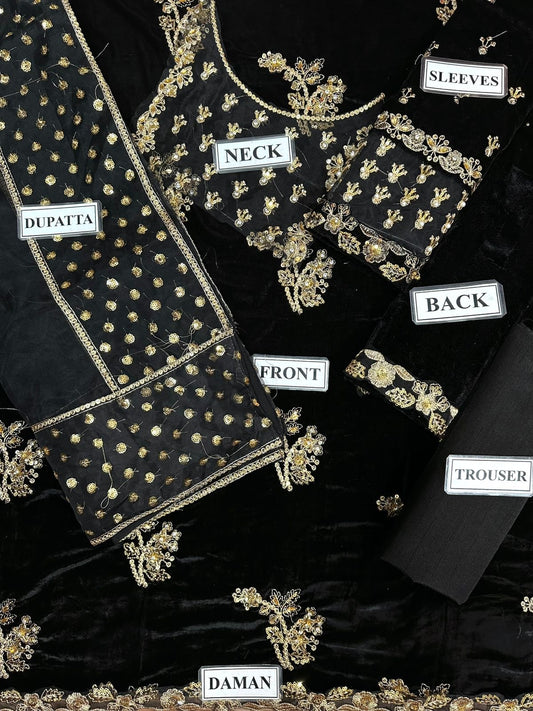 AFROZEH 9000 MICRO VELVET EMBROIDERED - 3 PC UNSTITCHED