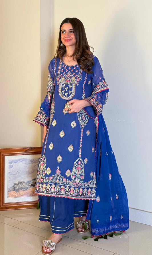 EMBROIDERED CHIFFON DRESS - 3 PC STITCHED