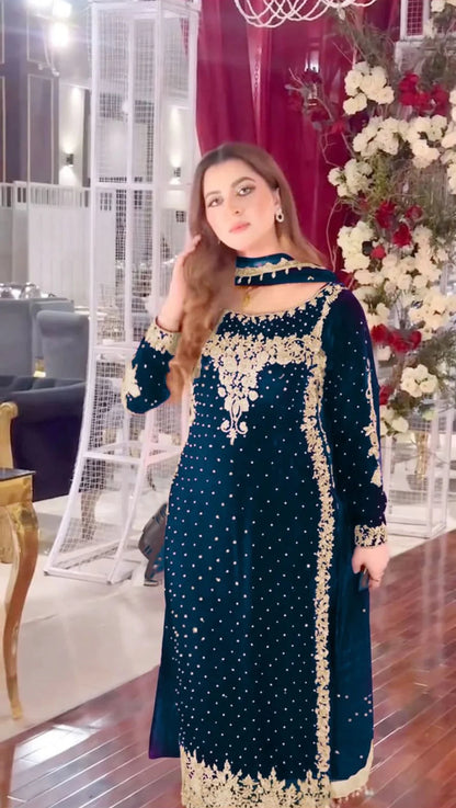ANEELA’S EMBROIDERED VELVET DRESS - 3 PC UNSTITCHED