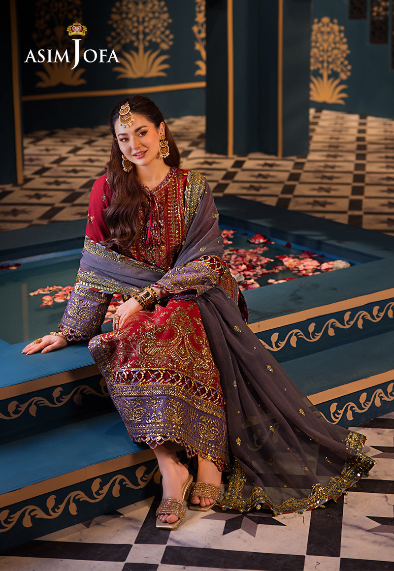 ASIM JOFA EMBROIDERED SEMI PURE CHIFFON - 3 PC UNSTITCHED