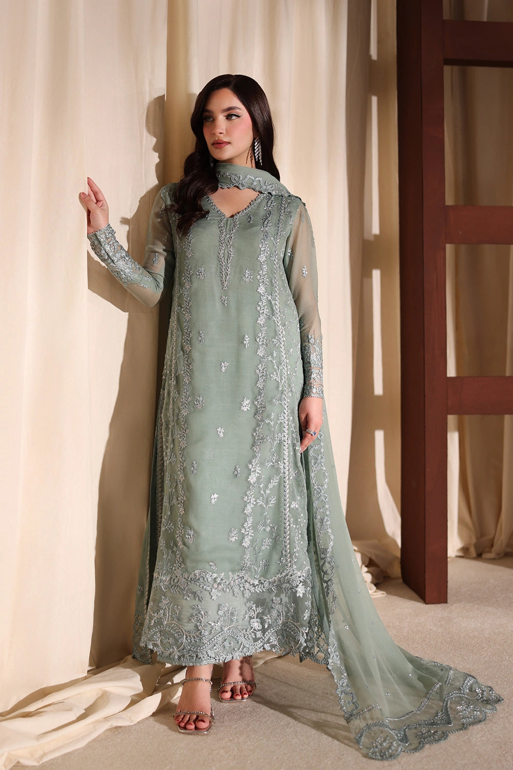 AZURE EMBROIDERED CHIFFON DRESS - 3 PC UNSTITCHED