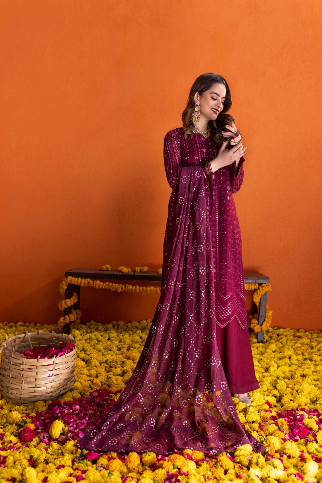 MINAL KHAN EMBROIDERED CHIFFON DRESS - 3 PC UNSTITCHED