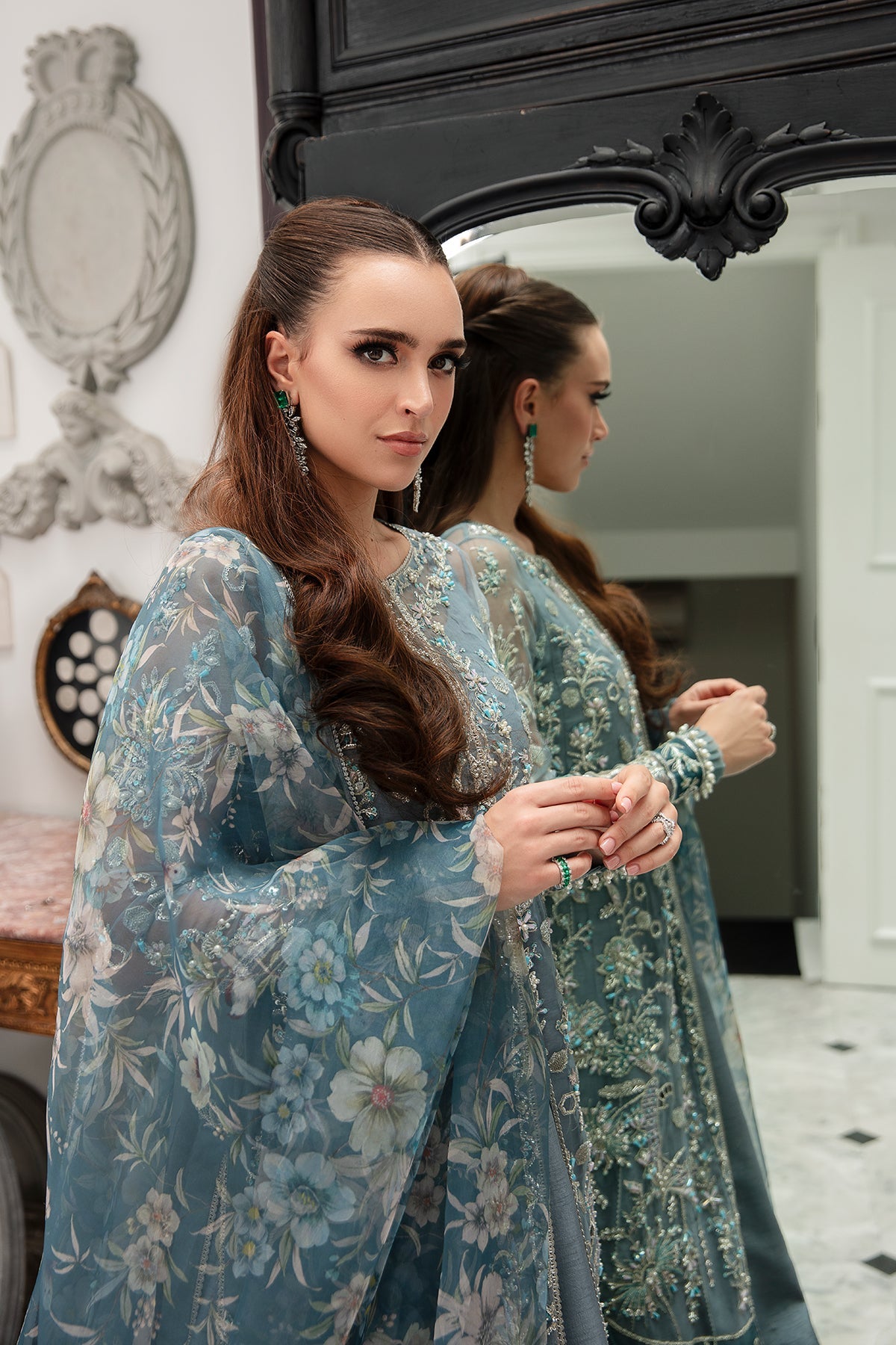 ABBAS JAMIL LUXURY EMBROIDERED ORGANZA - 3 PC UNSTITCHED