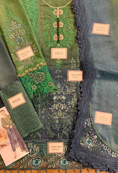 MARIA B EMBROIDERED CHIFFON HAND EMBELLISHED - 3 PC UNSTITCHED