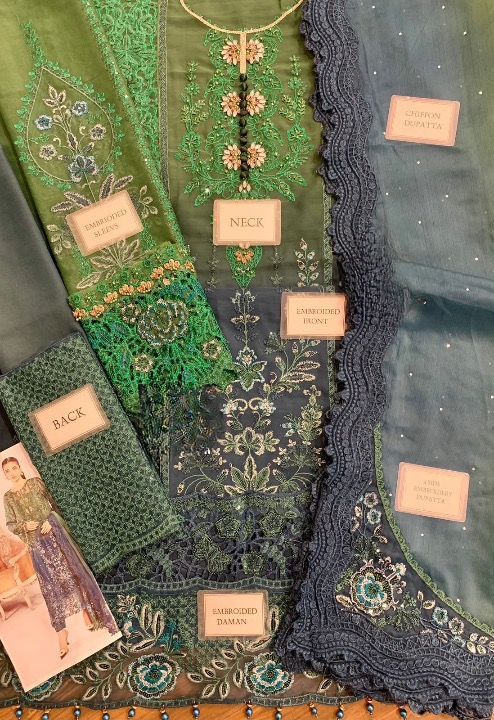 MARIA B EMBROIDERED CHIFFON HAND EMBELLISHED - 3 PC UNSTITCHED