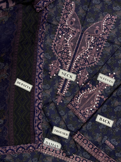 MOHAGNI EMBROIDERED PRINTED LAWN - 3 PC UNSTITCHED