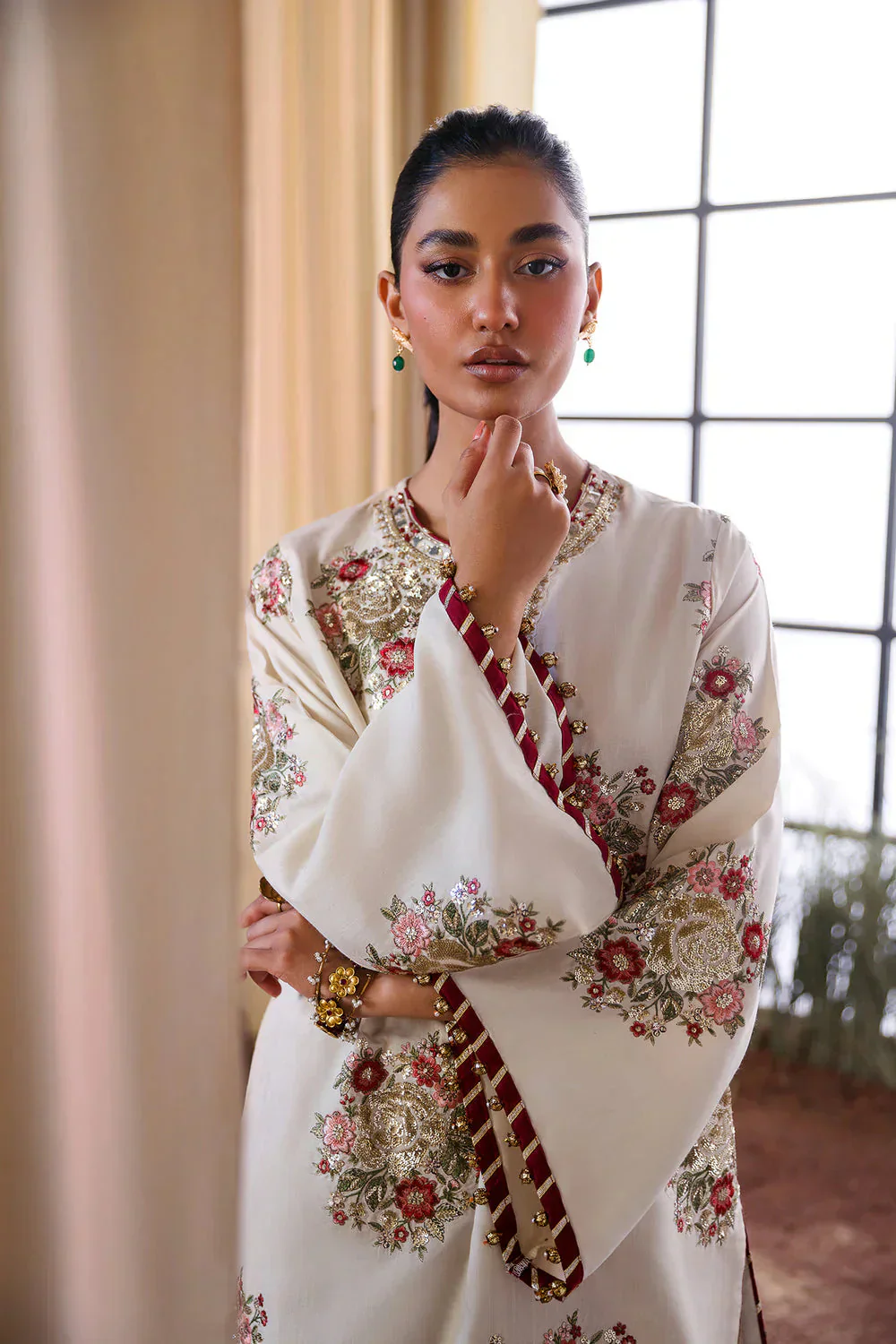 ETHNIC LUXURY RAW SILK EMBROIDERED HANDMADE - 3 PC UNSTITCHED