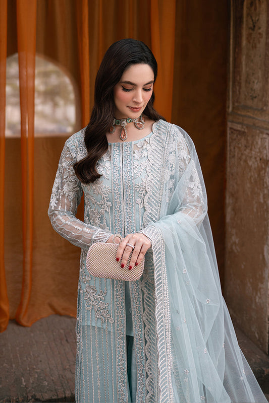 AZURE EMBROIDERED SEMI PURE CHIFFON - 3 PC UNSTITCHED
