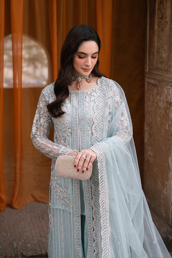 AZURE EMBROIDERED SEMI PURE CHIFFON - 3 PC UNSTITCHED