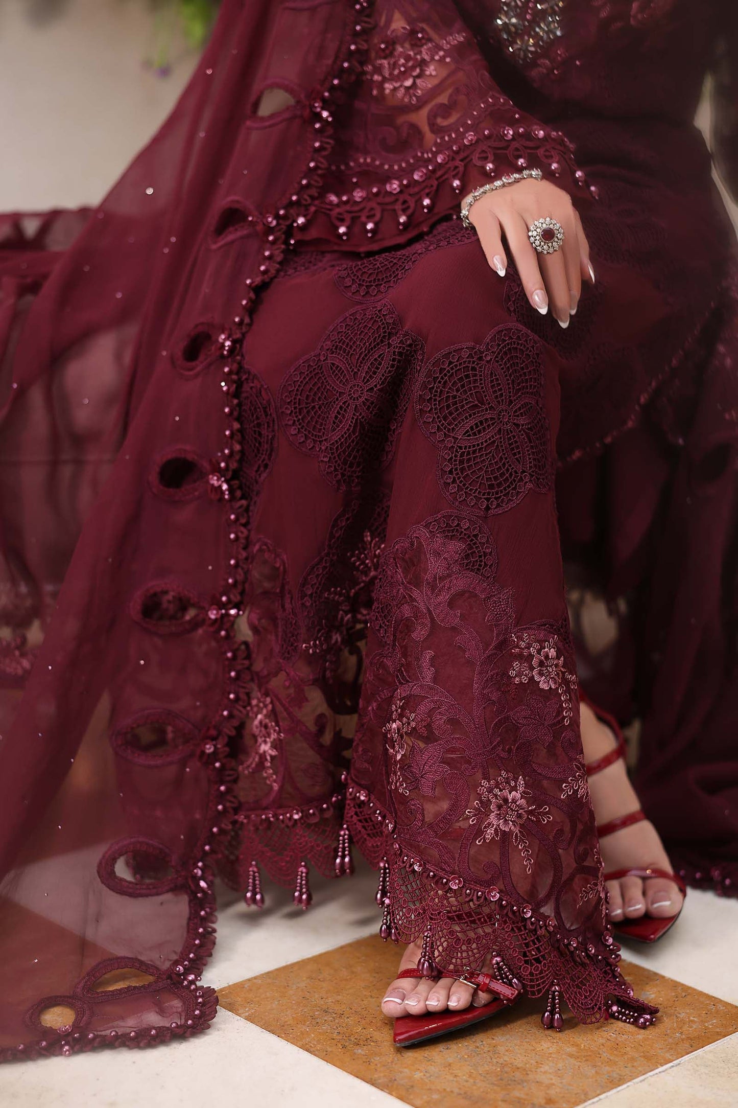 MARIA B LUXURY EMBROIDERED ADDA WORK CHIFFON - 3 PC UNSTITCHED