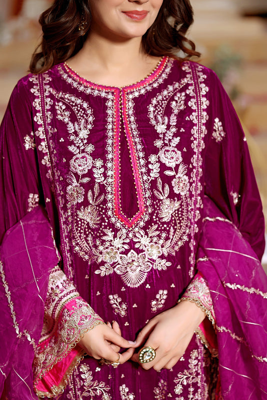 EMBROIDERED VELVET DRESS - 3 PC UNSTITCHED