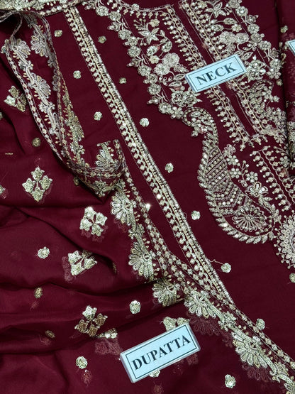 ALIZEH WEDDING EMBROIDERED CHIFFON DRESS - 3 PC UNSTITCHED
