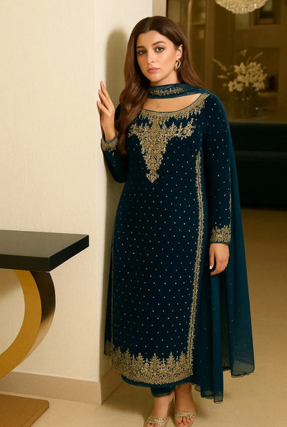 ANEELA’S EMBROIDERED VELVET DRESS - 3 PC UNSTITCHED