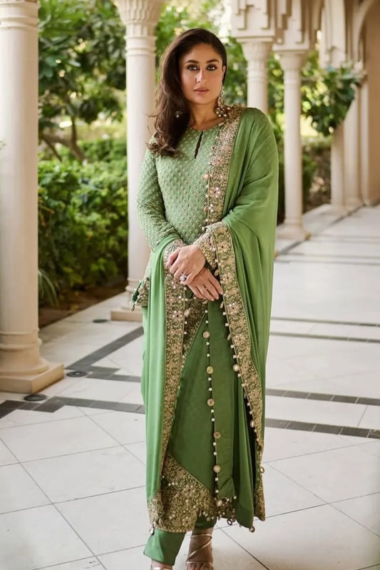 EMBROIDERED CHIFFON DRESS WEARING BY KAREENA KAPOOR - 3 PC UNSTITCHED