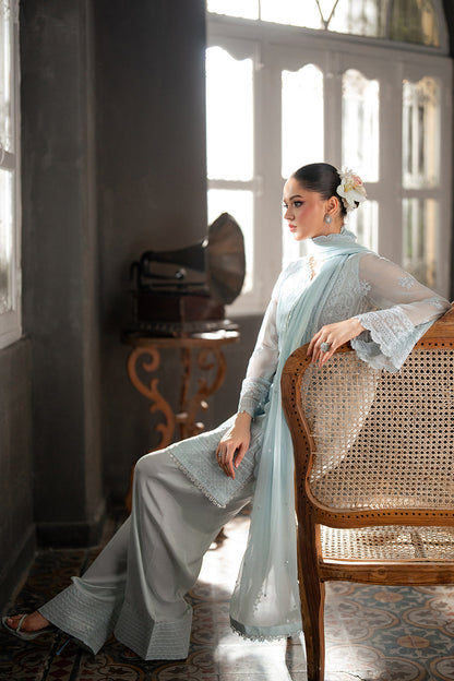 AZURE SEMI PURE CHIFFON EMBROIDERED - 3 PC UNSTITCHED