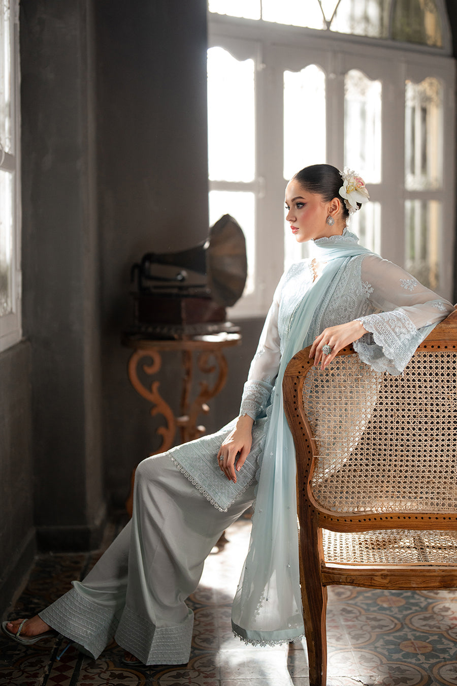 AZURE SEMI PURE CHIFFON EMBROIDERED - 3 PC UNSTITCHED