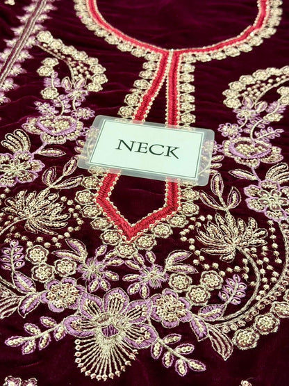 EMBROIDERED VELVET DRESS - 3 PC UNSTITCHED