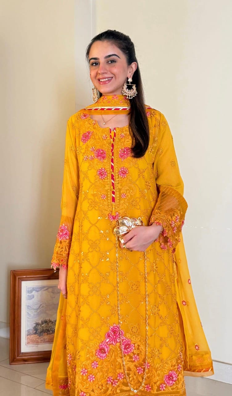 EMBROIDERED CHIFFON DRESS - 3 PC STITCHED