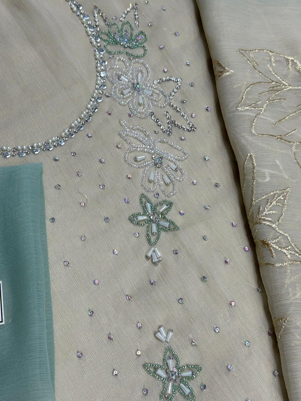 LULUSAR EMBROIDERED HANDMADE WORK CHIFFON - 3 PC UNSTITCHED