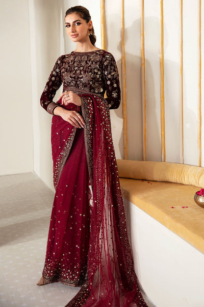 JAZMIN LUXURY EMBROIDERED NET SAREE - 3 PC UNSTITCHED
