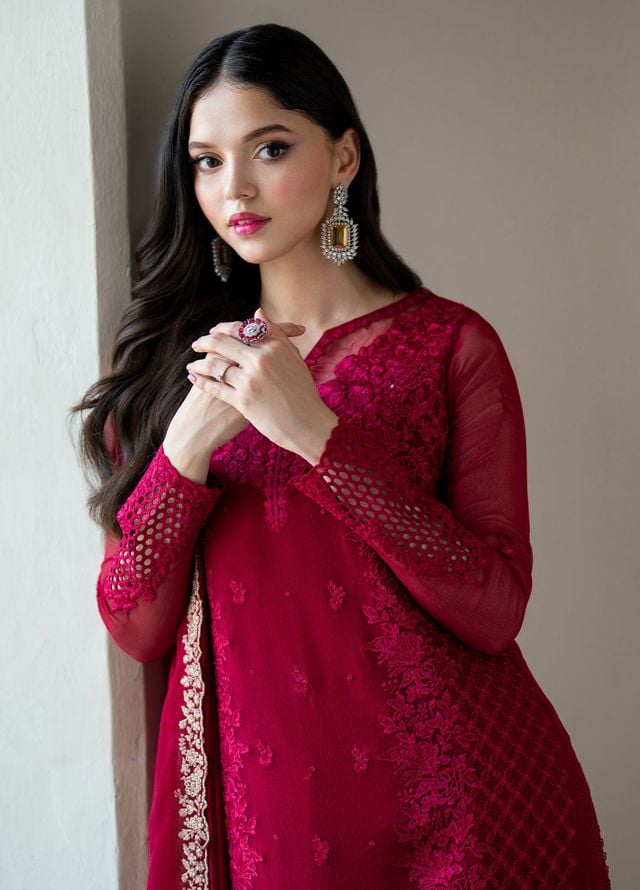 AZURE EMBROIDERED SEMI PURE CHIFFON - 3 PC UNSTITCHED