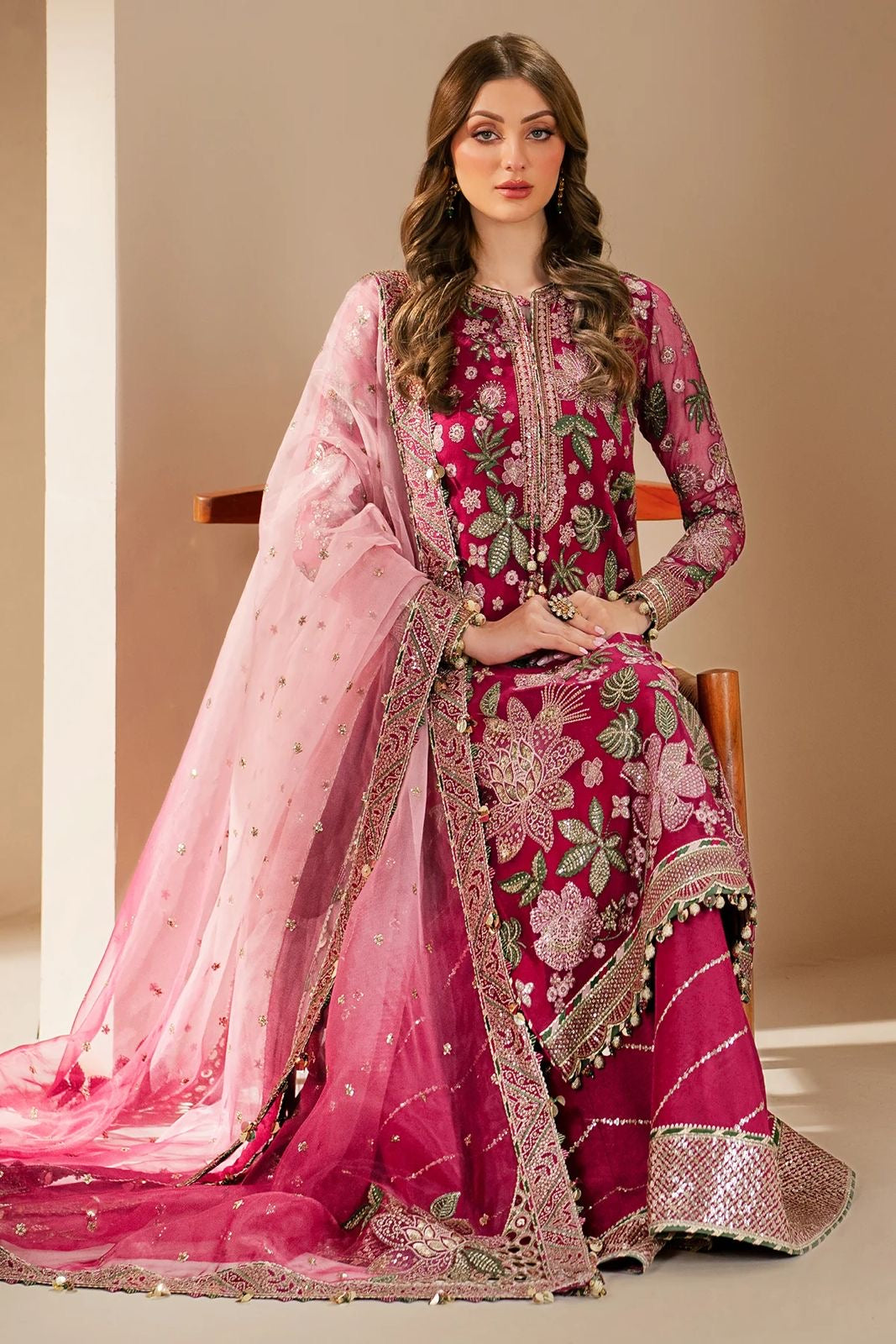 JAZMIN LUXURY WEDDING EMBROIDERED SEMI PURE CHIFFON - 3 PC UNSTITCHED
