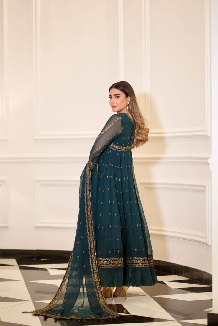EMBROIDERED CHIFFON FROK - 3 PC STITCHED