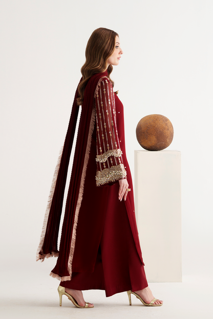 AMAVE EMBROIDERED CHIFFON DRESS - 3 PC UNSTITCHED