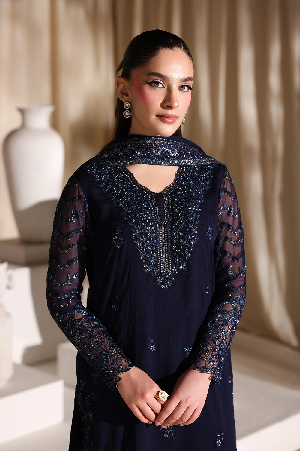 AZURE EMBROIDERED CHIFFON - 3 PC UNSTITCHED