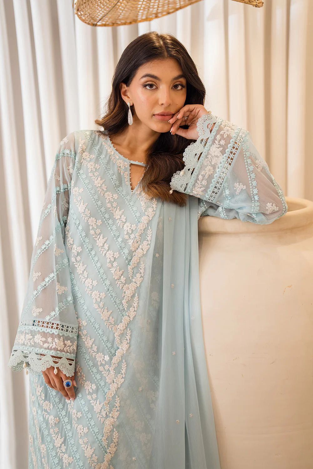 LAIBA KHAN ICE BLUE EMBROIDERED CHIFFON - 3 PC UNSTITCHED