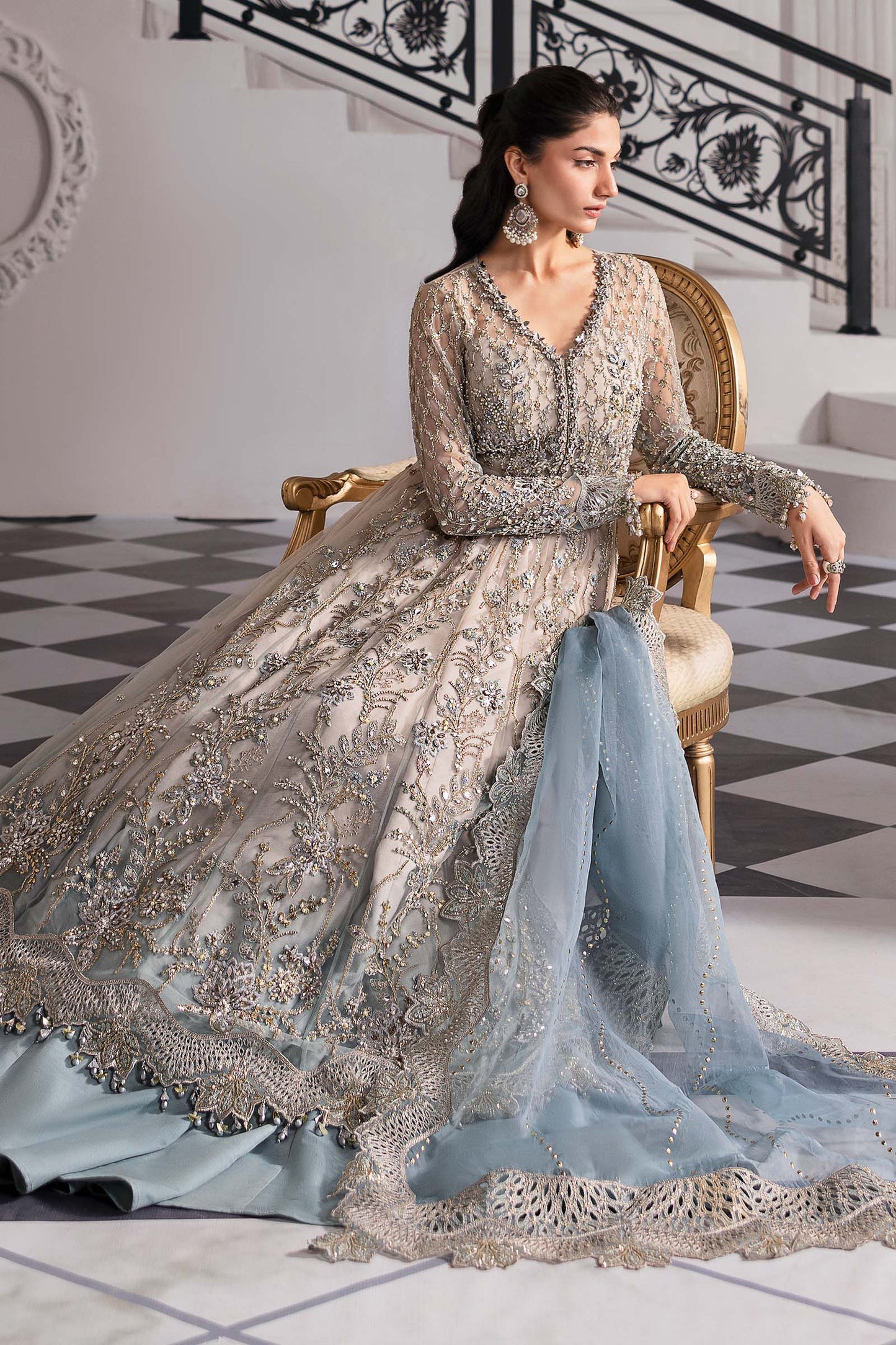 MARIA B EMBROIDERED NET FROK - 3 PC UNSTITCHED