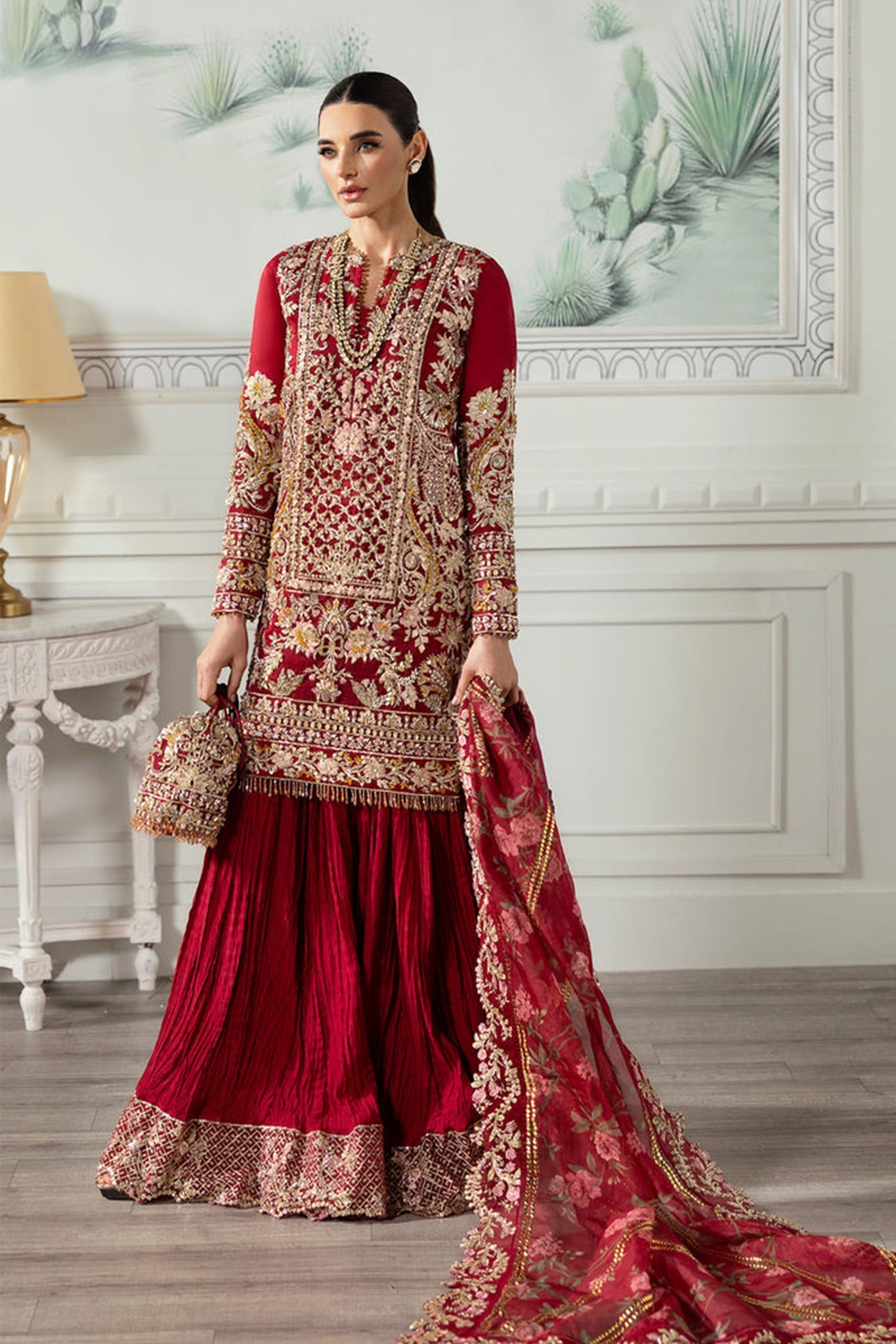 CRIMSON LUXURY EMBROIDERED HANDMADE ORGANZA - 3 PC UNSTITCHED