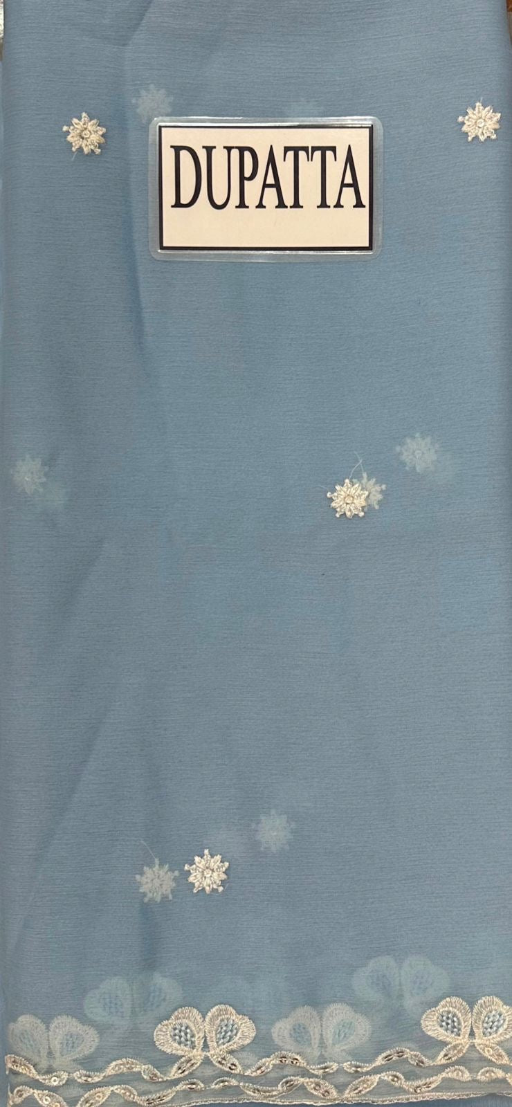 AZURE LUXURY EMBROIDERED CHIFFON - 3 PC UNSTITCHED