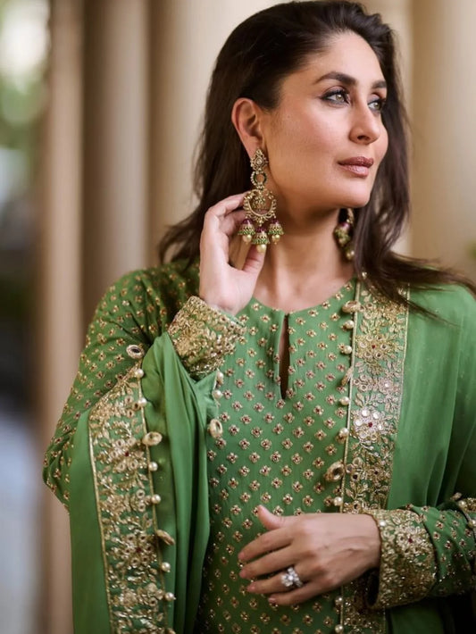 EMBROIDERED CHIFFON DRESS WEARING BY KAREENA KAPOOR - 3 PC UNSTITCHED