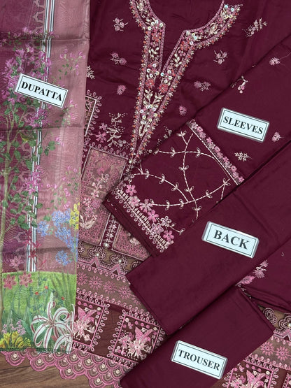 BIN ILYAS EMBROIDERED LAWN - 3 PC UNSTITCHED