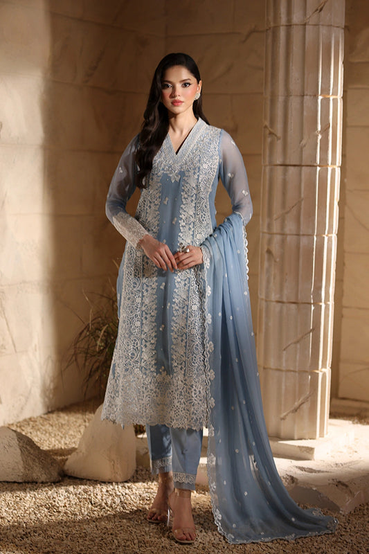 AZURE LUXURY EMBROIDERED CHIFFON - 3 PC UNSTITCHED