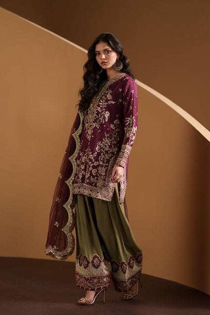 ETHNIC EMBROIDERED RAW SILK DRESS - 3 PC UNSTITCHED