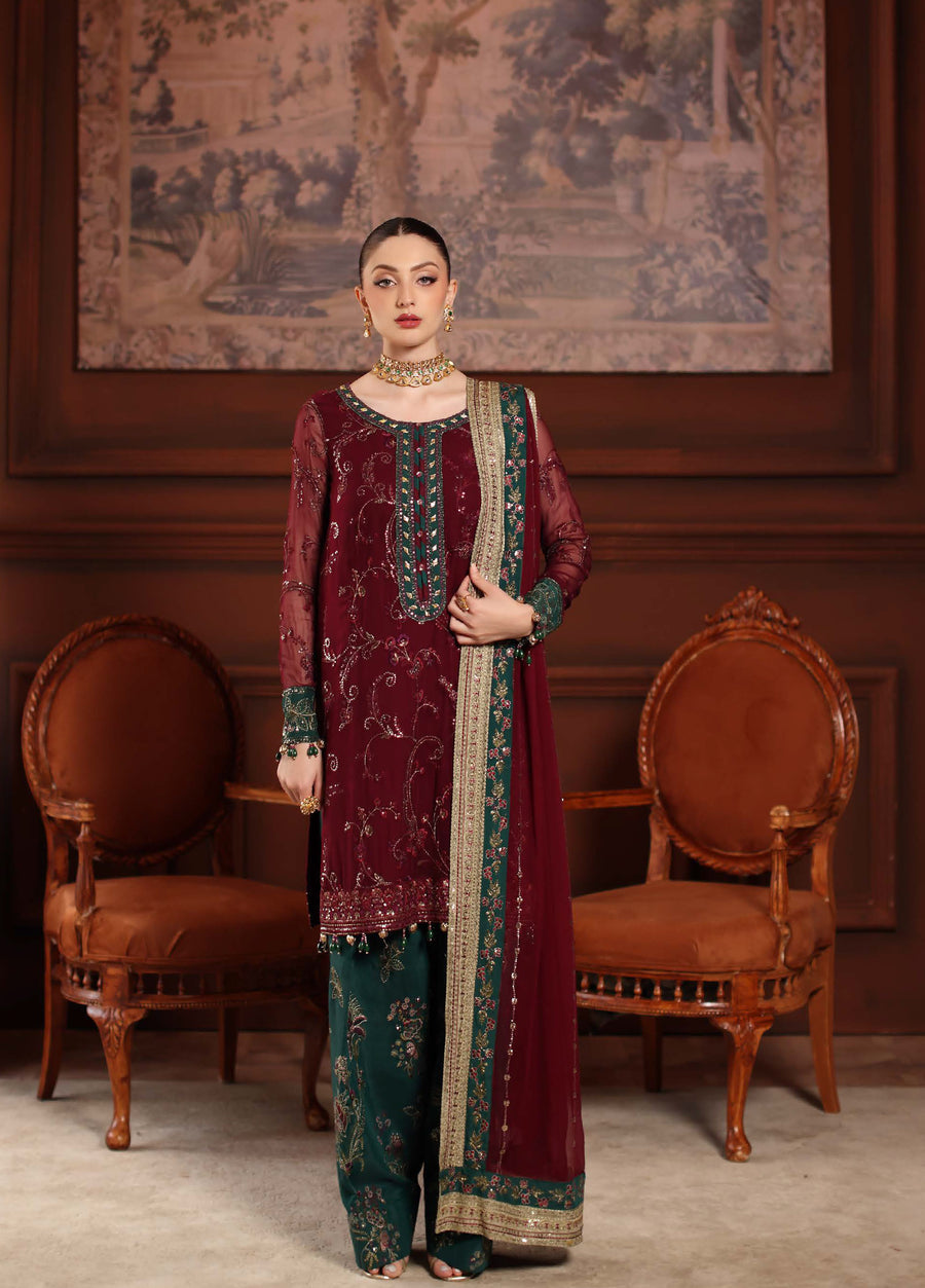 NUREH EMBROIDERED CHIFFON DRESS - 3 PC UNSTITCHED