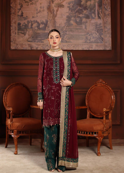 NUREH EMBROIDERED CHIFFON DRESS - 3 PC UNSTITCHED