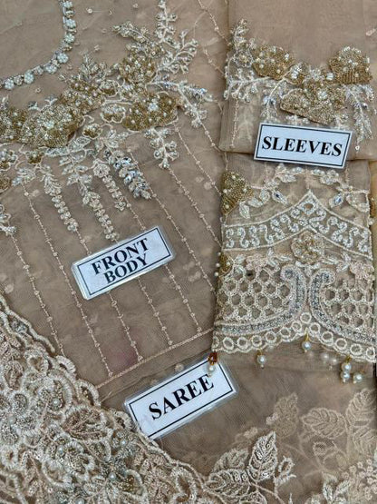 MARIA B EMBROIDERED NET SAREE - 3 PC UNSTITCHED