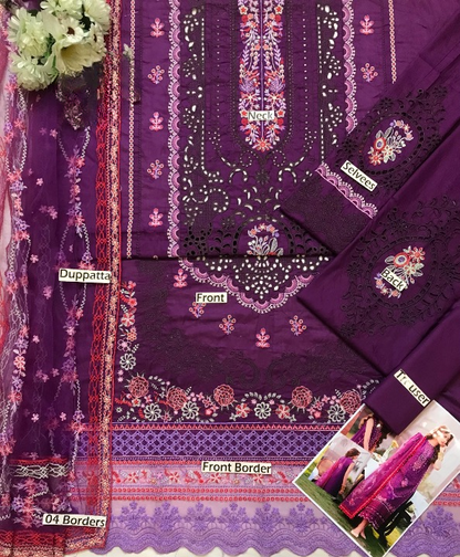 BIN ILYAS CHIKANKARI EMBROIDERED LAWN - 3 PC UNSTITCHED