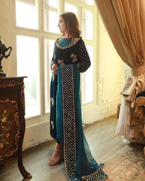 AFROZEH MICRO 9000 VELVET EMBROIDERED - 3 PC UNSTITCHED