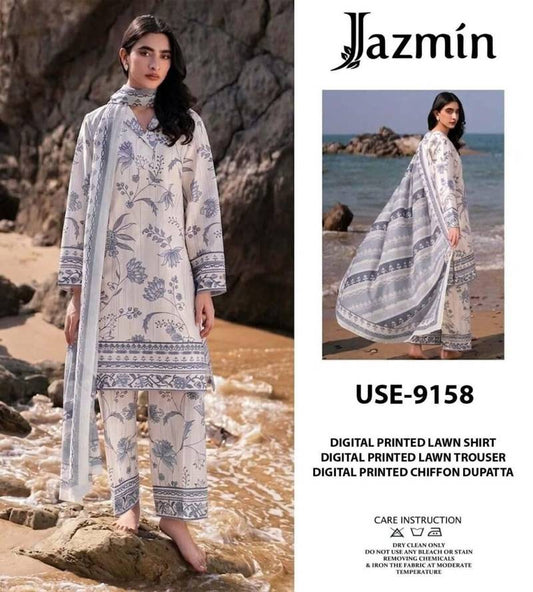 JAZMIN PRINTED & EMBROIDERED LAWN - 3 PC UNSTITCHED
