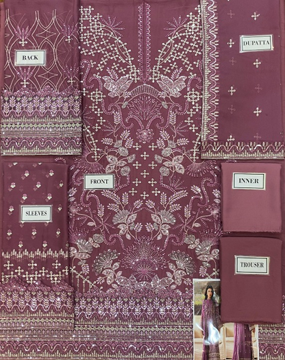 FLOSSIE LUXURY EMBROIDERED CHIFFON - 3 PC UNSTITCHED