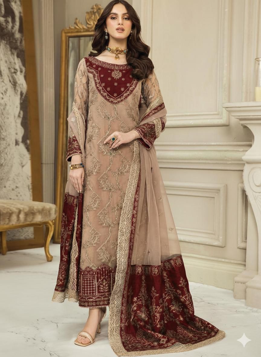 NAINSUKH LUXURY EMBROIDERED CHIFFON - 3 PC UNSTITCHED
