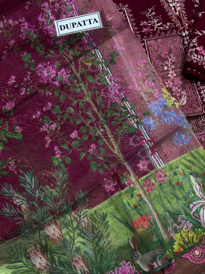 BIN ILYAS EMBROIDERED LAWN - 3 PC UNSTITCHED