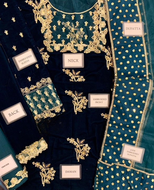 AFROZEH MICRO 9000 VELVET EMBROIDERED - 3 PC UNSTITCHED
