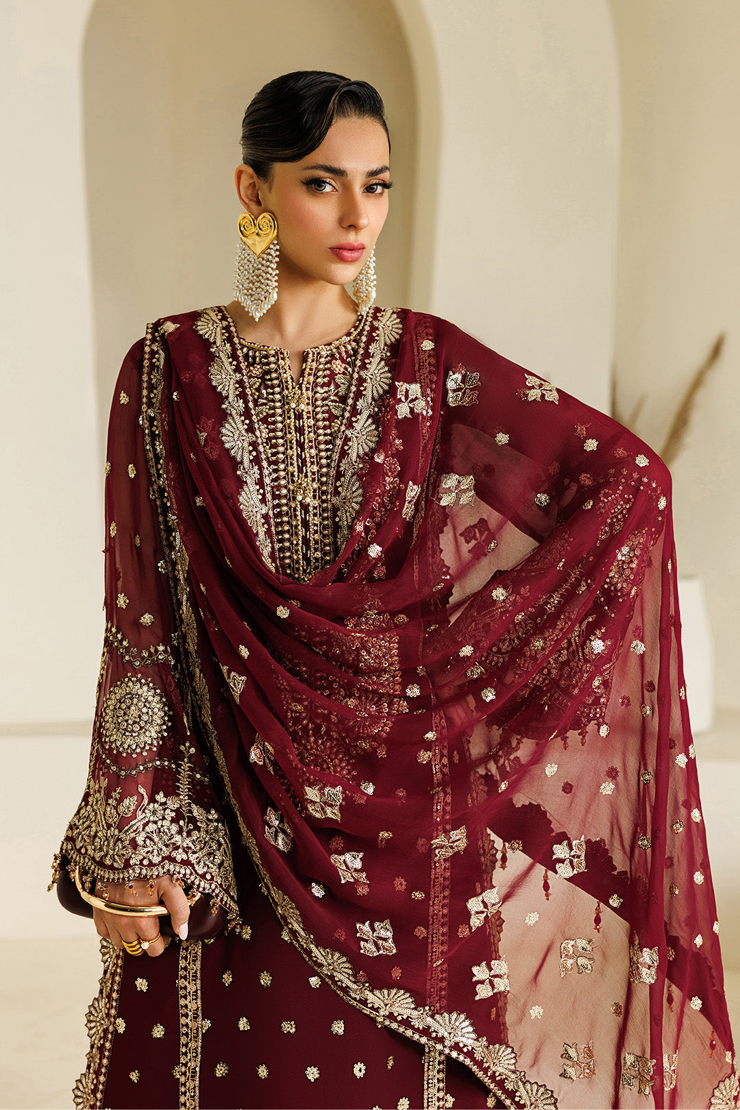 ALIZEH WEDDING EMBROIDERED CHIFFON DRESS - 3 PC UNSTITCHED