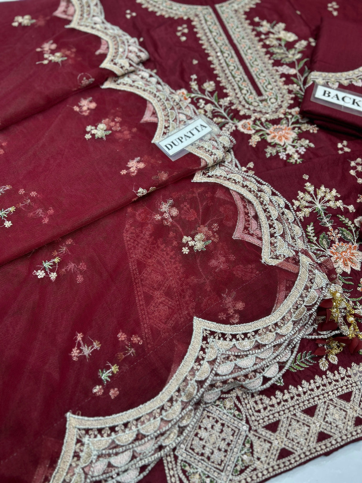 ETHNIC EMBROIDERED RAW SILK DRESS - 3 PC UNSTITCHED